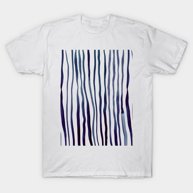 Vertical watercolor lines - indigo T-Shirt by wackapacka